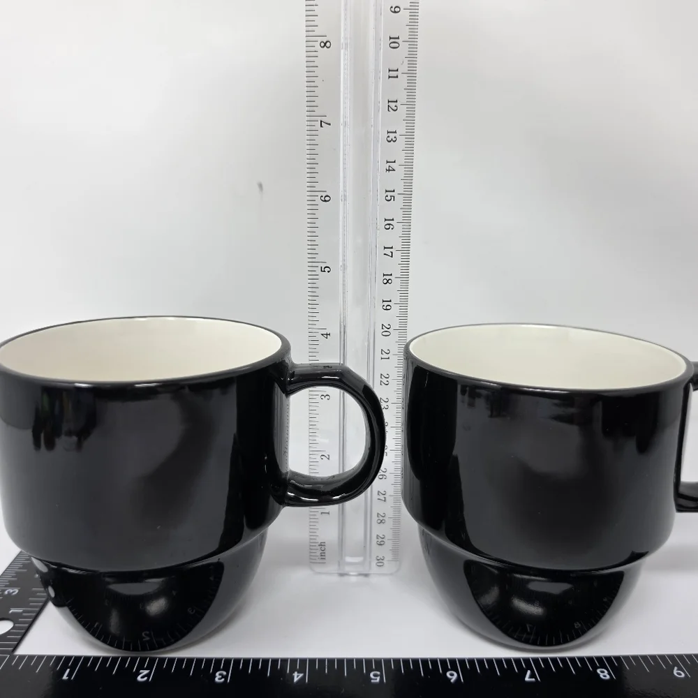 Coffee Cup Mug Stack Stackable Black Set of 2